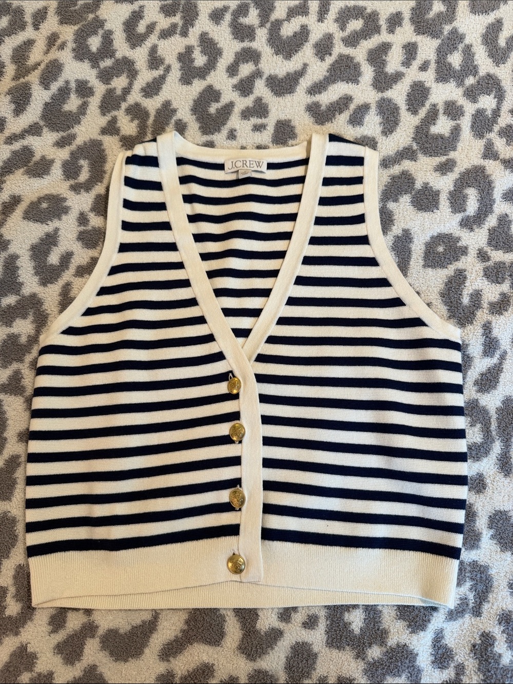J. Crew Navy and Cream Striped Button Front Sweater Vest